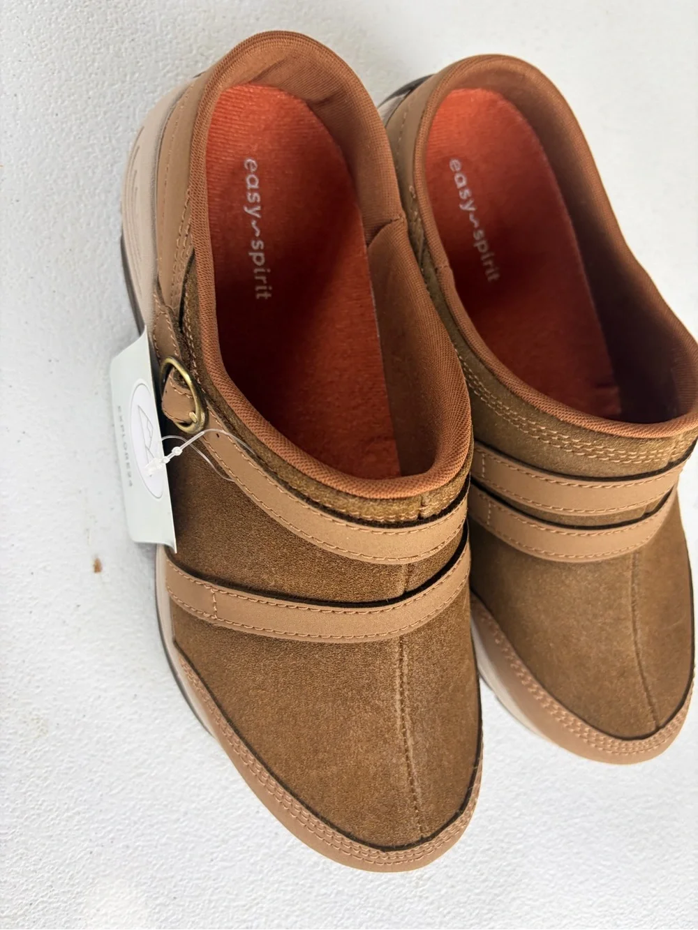 Easy Spirit women’s Suede Slip-On Loafers in Chestnut Brown